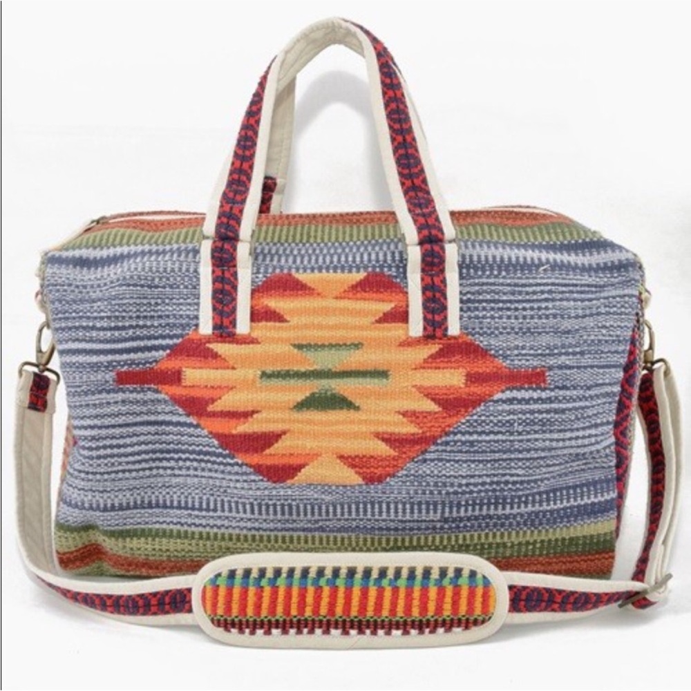 Boho Aztec Stitched Boston Duffle Bag - Picture 3 of 12